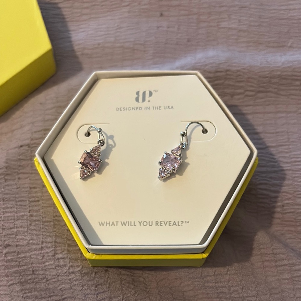BP Silver and Pink Crystal Drop Earrings